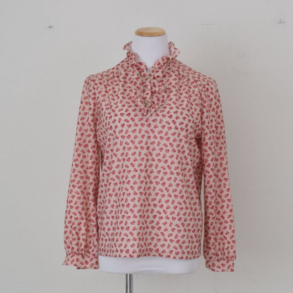 Vintage 70s Ditsy Floral Polyester Pullover Union Made Blouse by Alamode of Cali - Picture 5 of 11